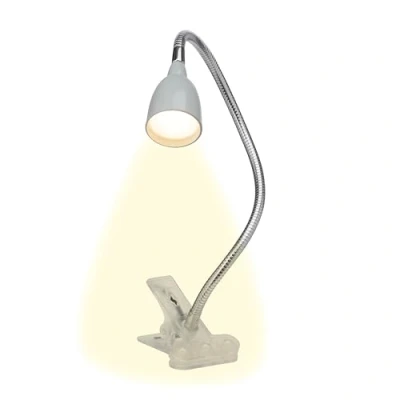 Abbildung von Brilliant Anthony energiesparende LED Klemmleuchte in titan G92936/11 mit Schnurzwischenschalter Ideal als Tischlampe oder Leselampe für das Büro Platzsparend dank Klemmfunktion Flexarm
