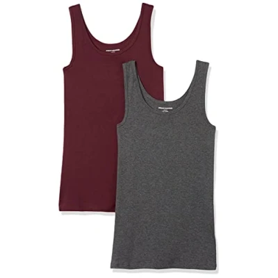 Abbildung von Amazon Essentials Damen Tanktop schlanke Passform, 2er Pack, Burgunderrot/Dunkelgrau Meliert, S