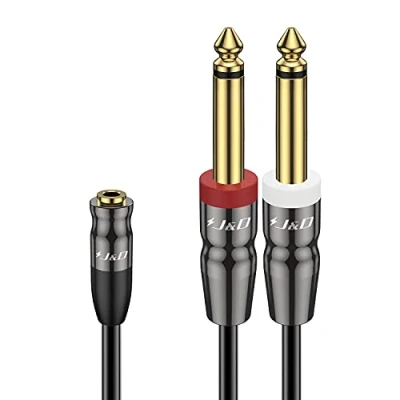 Abbildung von J&amp;D 3,5 mm TRS zu Dual 1/4 Zoll TS Kabel, Heavy Duty 3,5mm auf 2 x 6,35 Kabel Weiblich Männlich für Mixer Gitarre Klavierverstärker Lautsprecher, 0,9 Meter