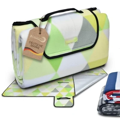 Abbildung von Beautissu XXL Picknickdecke Wasserdicht Isoliert Bella Tragbare Stranddecke 200x200 cm kompakt Strandmatte Outdoor Decke für Camping Wandern Reisen Schwimmbad Picnic Blanket Campingdecke Grün