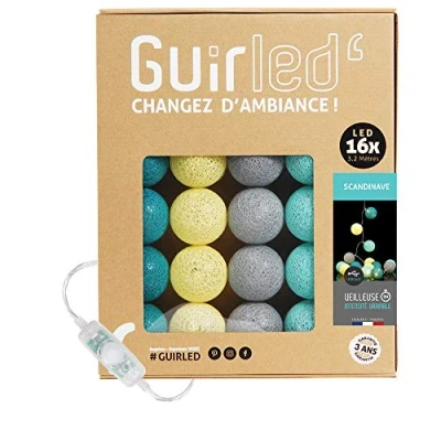 Abbildung von GuirLED LED Baumwollkugeln Lichterkette USB Baby Nachtlicht 2h Dual 2A Netzteil enthalten 3 Intensitäten 16 Kugeln 1.6m Scandinave