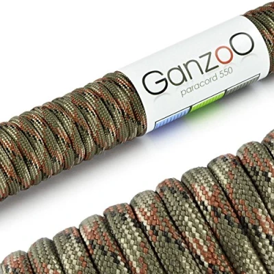 Abbildung von Ganzoo Paracord 550 Seil 4mm Outdoor Schnur / 30 Meter/Typ 3 Nylon &amp; Polyester/ 7 Innenstränge/Allzweckseil für Hundehalsband/Hundeleine Knüpfen/Camping Survival/Camouflage Black