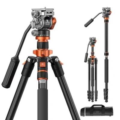 Abbildung von Kamera Stativ,K&amp;F Concept Videostativ Video Tripod mit Fluidkopf,200cm Stativ, für unterwegs, Abnehmbarem Einbeinstativ, Aluminium Reisestativ K234A7+FH 03