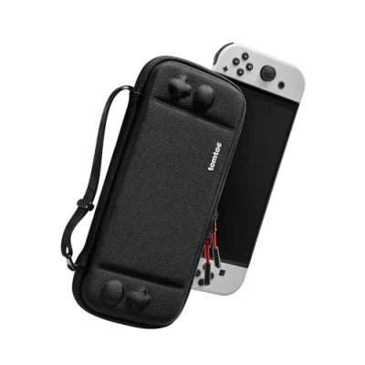 Abbildung von tomtoc Slim Tasche Case für Nintendo Switch / OLED Modell, Ultra dünn, Schlank, Leicht Hartschalen, Rundumschutz Tragetasche Konsole und 10 Spiele, Eva Hard Schutzhülle