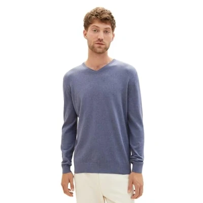 Abbildung von TOM TAILOR Herren 1012820 Basic Strickpullover Mit V Ausschnitt, 18964 Vintage Indigo Blue Melange, XL EU