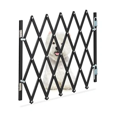 Abbildung von Relaxdays Hundeabsperrgitter ausziehbar bis 96 cm, 48,5 60 cm hoch, Bambus, Hunde Schutzgitter für Treppe &amp; Tür, schwarz