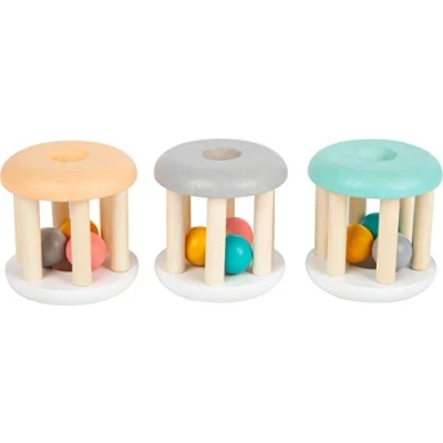 Abbildung von Small Foot Babyrassel Pastell, Holzrassel im 3er Set für Babys, ideales Motorikspielzeug unterwegs, 11712 Toys