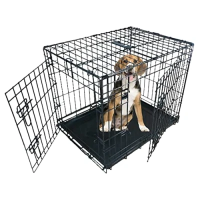 Abbildung von Ellie Bo Hundekäfig, für kleine bis große Hunde, zusammenklappbar, Welpenkäfig, Bodenschale aus Metall lässt sich herausnehmen, aber nicht zerbeißen, 2 silberne Türen, groß mit ca. 91 cm, schwarz