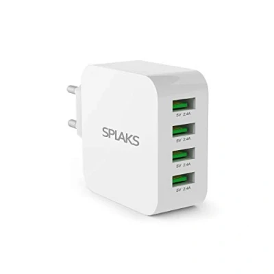 Abbildung von Splaks USB Ladegerät 4 Port 40W 5V/8A Wall Charger Netzteil 2.4A Schnell Aufladen für iPhone 11/6/7/8/Plus/X/Xs/Xs Max/XR iPad Galaxy Bluetooth/AirPods Pro usw. Weiß