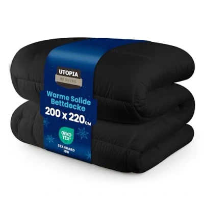 Abbildung von Utopia Bedding Bettdecke 200 x 220 cm, Ganzjahresdecke 370 GSM Füllung, atmungsaktive Schlafdecke, Steppdecke, Super Weiche Kuschelige (Schwarz)