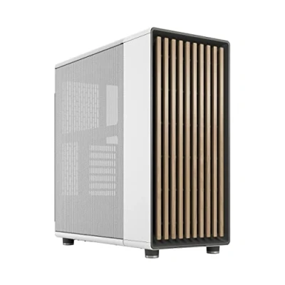 Abbildung von Fractal Design North Chalk White TG Clear Wood Oak Front Tempered Glass Panels Two 140mm Aspect PWM Fans Included Intuitive Interior Layout ATX Mid Tower PC Gaming Case