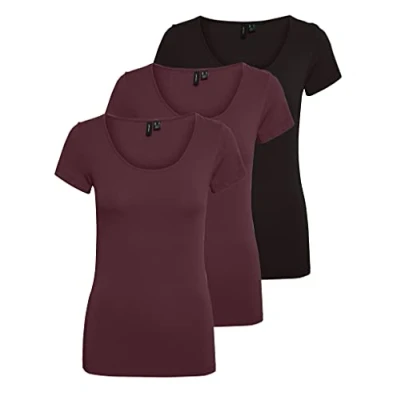 Abbildung von VERO MODA Damen VMMAXI My Soft SS U Neck GA 3PACK 10247489, Port Royale/Port Royale &amp; BLAC, M