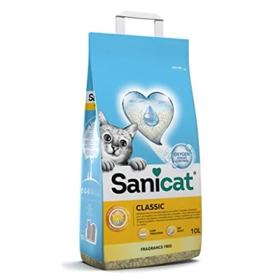 Abbildung von Sanicat Classic Katzenstreu ohne Duftstoffe Schnelle Absorption Hochwertiges Produkt für die Hygiene Ihres Haustieres Staubfrei Packungsgröße 10 l