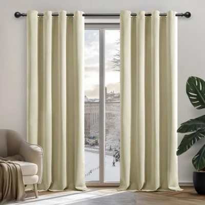 Abbildung von Deconovo Verdunkelungsvorhang Gardine Wohnzimmer Thermogardine Kälteschutz Ösen, 240x135cm(HöhexBreite), Beige, 2er Set