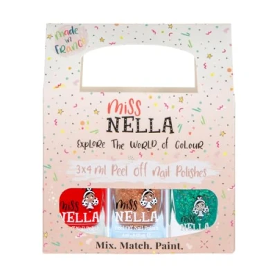 Abbildung von Miss Nella Weihnachts Glitzer Nagellack, abziehbar, geruchsfrei, auf Wasserbasis und sicher für Kinder, 3 Stück, Grün (Glitzer), Rot Gold (Glitzer)…