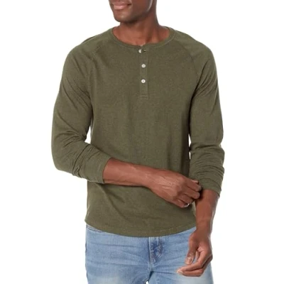 Abbildung von Amazon Essentials Herren Langärmeliges Henley Shirt, Schmale Passform, Olivenheide, M