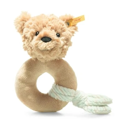 Abbildung von Steiff Kuscheltier Jimmy Teddybär Greifling mit Rassel, Süßes Stofftier, Jungen, Mädchen &amp; Babys ab 0 Monaten, Friends, Plüschtier 14 cm, Klein, Hellbraun, 242298