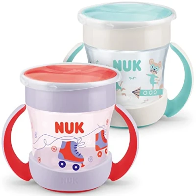 Abbildung von NUK Mini Magic Cup Trinklernbecher auslaufsicherer 360 Trinkrand ab 6 Monaten praktische Griffe BPA frei 160 ml Mädchen 2 Stück