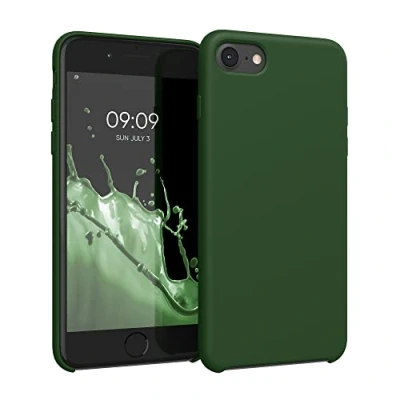 Abbildung von kwmobile Hülle kompatibel mit Apple iPhone SE (2022) / (2020) 8 7 Silikon Handy Case Handyhülle weiche Oberfläche kabelloses Laden Dunkelgrün