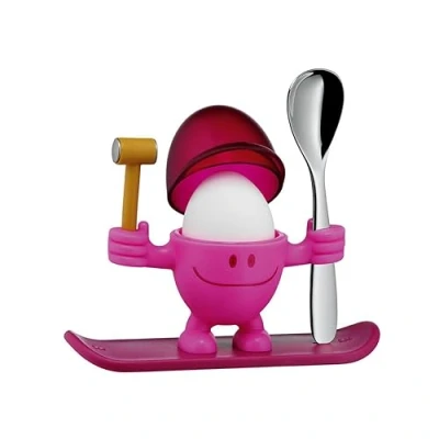 Abbildung von WMF McEgg Eierbecher mit Löffel, lustiger Kinder, Kunststoff, Cromargan Edelstahl poliert, spülmaschinengeeignet, pink
