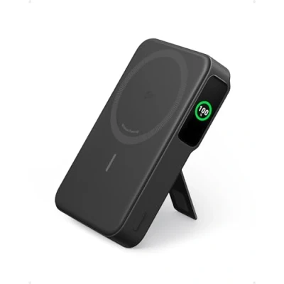 Abbildung von Anker MagGo Powerbank, Qi2 zertifiziert 15W MagSafe kompatibles Ladegerät, 10.000mAh, Display &amp; klappbarer Ständer, Für iPhone 15/14, Mit USB C Kabel