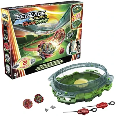 Abbildung von Hasbro Beyblade Burst QuadDrive Interstellar Drop Battle Set − Beystadium Arena, 2 Kreisel und Starter, ab 8 Jahren, Mehrfarbig