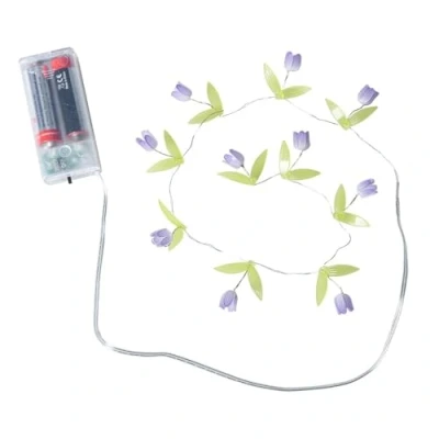 Abbildung von Ideen mit Herz LED Drahtlichterkette Blümchen Blüten Lichterkette Frühling Sommer 10 LEDs warmweiß 75 cm lang batteriebetrieben inkl. Timer Funktion (Lila)