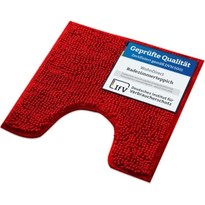 Abbildung von WohnDirect Badematte 45x45cm MIT WC Ausschnitt Rot rutschfest &amp; Waschbar Badezimmerteppich zum Set kombinierbar, Badvorleger, Garnitur, Badteppich