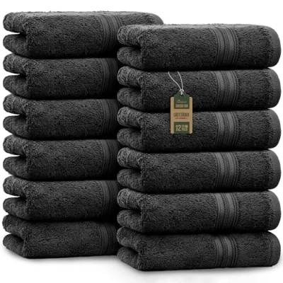Abbildung von NatureMark 12er Pack Gästetücher Premium Qualität 30x50cm GÄSTEHANDTUCH Frottiertuch Set 100% Baumwolle Farbe: Schwarz