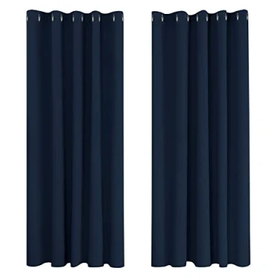 Abbildung von Deconovo Kälteschutzvorhang Blickdicht Verdunkelungsvorhang Kälteschutz Gardinen Kinderzimmer, 183x168 cm(HöhexBreite), Dunkelblau, 2er Set
