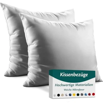 Abbildung von Kissenbezug 40x40 Mikrofaser Premium 2er Set Kissenhülle Deko für Kissen Sofa/Bett Stoff Superweicher Resistent Hypoallergen Anti Milben Atmungsaktiv Kopfkissenbezug mit Verdecktem Zip Voll Waschbar