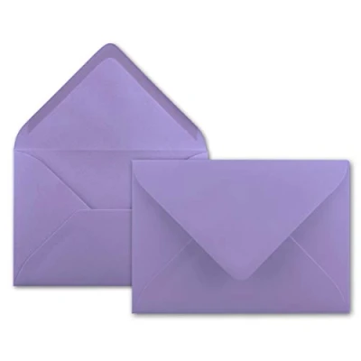 Abbildung von 50x Brief Umschläge in Flieder 80 g/m² Kuverts DIN B6 Format 12,5 x 17,6 cm Nassklebung ohne Fenster