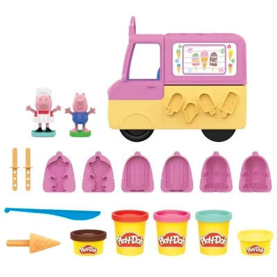 Abbildung von Play Doh Peppas Eiswagen Spielset, Peppa und Schorsch Figuren 5 Dosen, Multicolour, Einheitsgröße