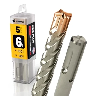 Abbildung von SDS Plus Hammerbohrer 4X Schneiden PGM Ø 6.0mm x 95mm AMBOSS Werkzeuge Crusher 4 HM Betonbohrer Hartmetall Profi Bohrer 6.0 mm 95 Steinbohrer Stahlbeton Mauerwerk Ziegel Kalksandstein
