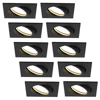 Abbildung von HCFEI LED Einbaustrahler ultra Flach 425 Lumen 230V 5W Dimmbar Gehäuse Eckig Schwenkbar Schwarz (10er Warmweiß)