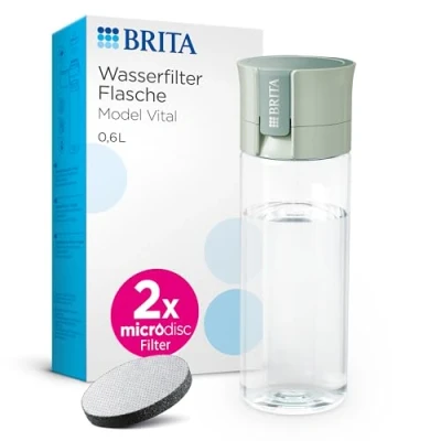 Abbildung von BRITA Wasserfilter Flasche Model Vital hellgrün (600ml) inkl 2 MicroDisc Filter Praktische Trinkflasche mit für unterwegs, filtert Chlor &amp; Bakterien beim Trinken/spülmaschinengeeignet