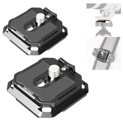 Abbildung von NEEWER 38mm quadratische Schnellwechselplatte 2er Pack Anti Off Arca Typ QR Kamera Montageplatte, kompatibel mit Peak Design Capture V3 Klammer Schultergurt Stativkopf 8kg Max. Belastung QPR 5B