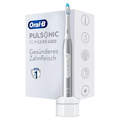 Abbildung von Oral B Pulsonic Slim Luxe 4000 Elektrische Schallzahnbürste/Electric Toothbrush, 3 Putzmodi für Zahnpflege und gesundes Zahnfleisch, Geschenk Mann/Frau, platin