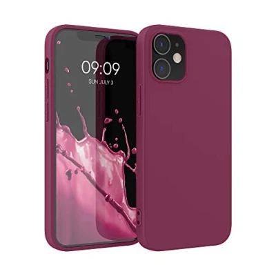 Abbildung von kwmobile Hülle kompatibel mit Apple iPhone 12 / Pro weiches TPU Silikon Case Cover geeignet für kabelloses Laden Bordeaux Violett