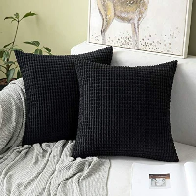 Abbildung von MIULEE 2er Set Kissenbezüge Kordsamt Dekokissen Kissenbezug Sofakissen Dekorativ Couchkissen Kissenhülle Bezug Weich für Wohnzimmer Schlafzimmer 40x40 cm, 16x16 Inch Schwarz