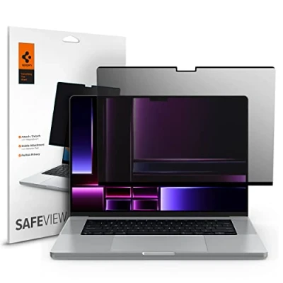Abbildung von Spigen SafeView Magnetischer Blickschutzfilter für MacBook Pro 16 Zoll (ab 2021, M3 / Max M2 M1 Max), Sichtschutzfilter, Privacy Schutz, Anti Fingerabdruck