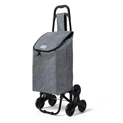 Abbildung von VOUNOT Einkaufstrolley Treppensteiger, Trolly Einkaufswagen Klappbar, Hackenporsche mit 3 Räder, Wasserdichter, 32L, Grau