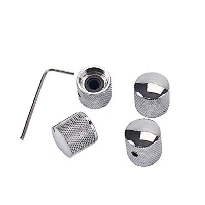 Abbildung von Alnicov Gitarren Geschwindigkeitsregler Metall Volume Tone Dome Knöpfe mit Inbusschlüsseln Schraubensatz für E Bass, Chrom 4er Pack