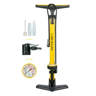 Abbildung von Dunlop Fahrradpumpe mit Manometer Luftpumpe Fahrrad für , Schrader und Französisches Ventil Standluftpumpe inkl. Adapter Wasserspielzeug Bälle Roller Autoreifen