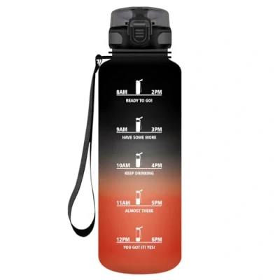 Abbildung von HoneyHolly Trinkflasche Sport, 1500ml Auslaufsicher Kunststoff, Wasserflasche, Kohlensäure Geeignet, Sportflasche für Fahrrad, Kinder, Schule, Fitness, Yoga, Black Red