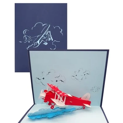 Abbildung von 3D Pop Up Karte Flugzeug Geburtstagskarte, Geschenk &amp; Einladung zum Geburtstag Flugzeugkarte mit Modell Propeller als Gutschein, Geschenkidee Geschenkverpackung zur Flugreise