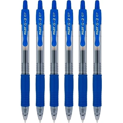 Abbildung von Pilot G2 07 blau fein Retractable Gel Ink Pen Tintenroller 0,7 mm Feder Spitze 0,39 Line Breite nachfüllbar bl g27 (6er Pack, blau)