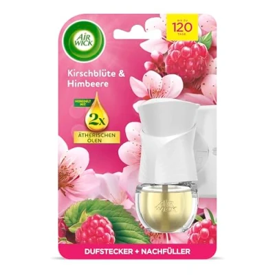 Abbildung von Air Wick Duftstecker Nachfüller Duo Duft: Kirschblüte und Himbeere Fruchtig floraler Raumduft für die Steckdose 2x 19ml Duftölflakon