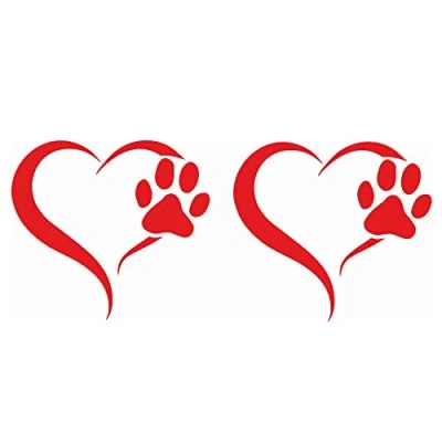 Abbildung von Finest Folia 2er Set Aufkleber Pfote und Herz 10x11cm Hund Katze Sticker für Auto Motorrad Wand Laptop Möbel Pfotensticker Hundepfote selbstklebend (K017 Karminrot)