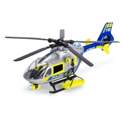 Abbildung von Dickie Toys Polizei Hubschrauber Airbus H145 (36 cm) Spielzeug Helikopter mit Aufzieh Propeller, Licht, Sound und Zubehör für Kinder ab 3 Jahre, inkl. Batterien